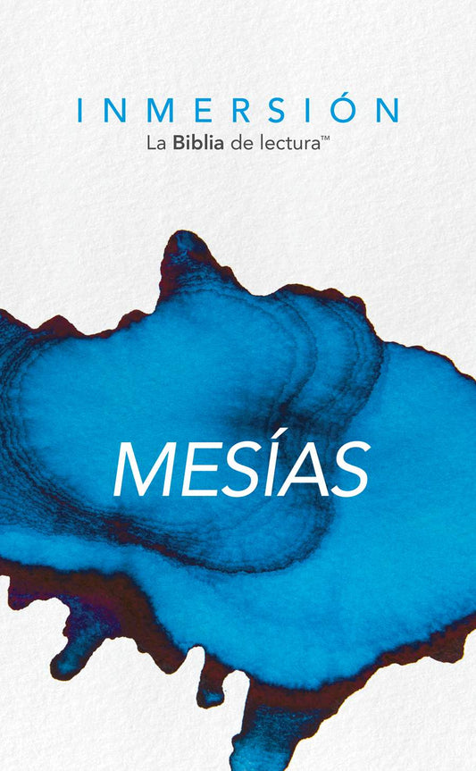Portada del libro “Inmersión: Mesías – La Biblia de lectura” con diseño artístico en azul sobre fondo blanco.
