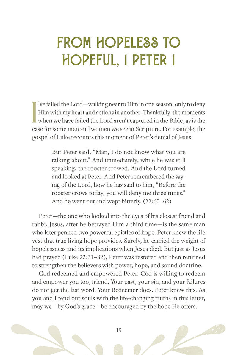 Book page with chapter title From Hopeless to Hopeful on a white background from a women's Bible study on 1 Peter