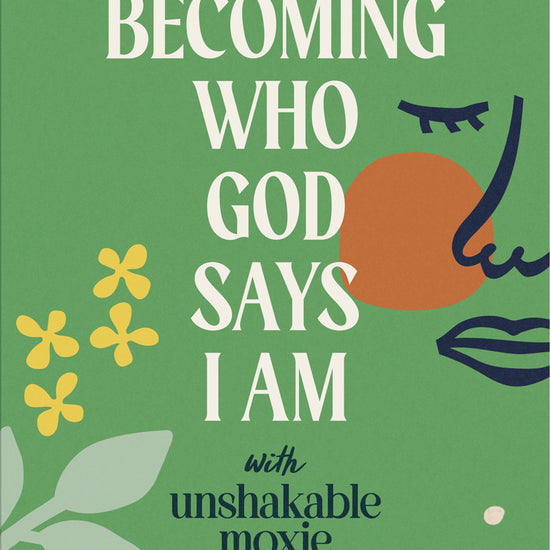 Book cover of 'Becoming Who God Says I Am' by Lina AbuJamra published by Our Daily Bread Publishing with a green background and floral elements.