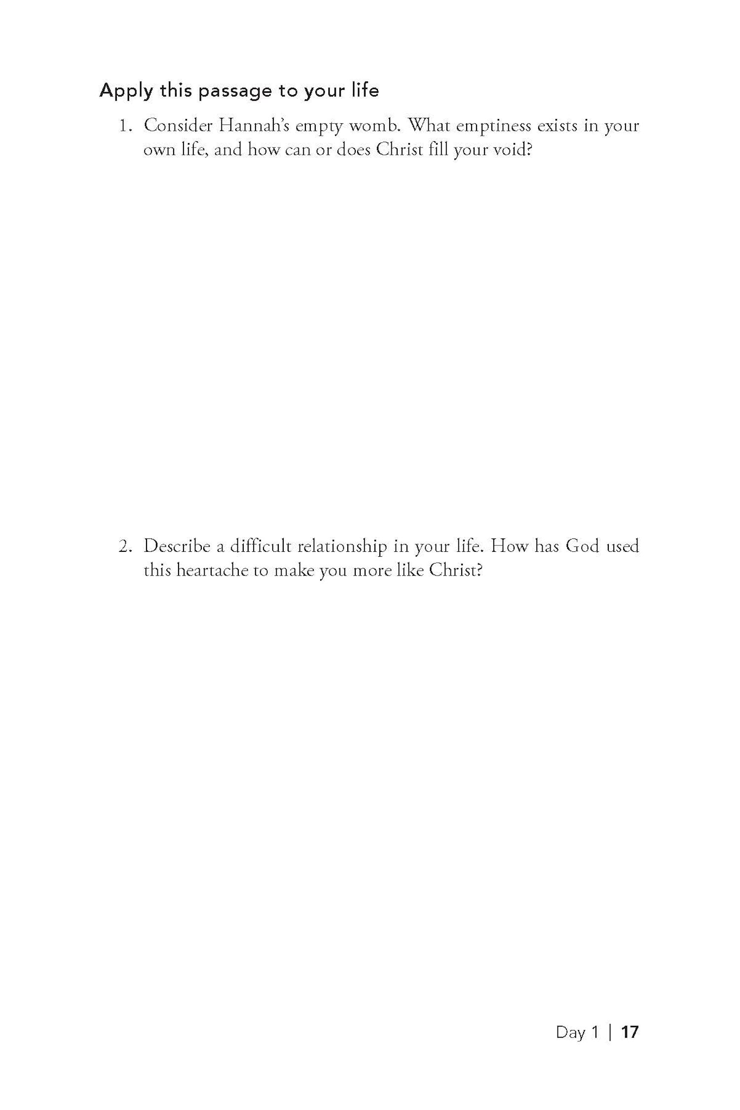 Text-based exercise on applying a passage about Hannah to your life with questions and space for reflection in the Closer to God 10-week prayer study book