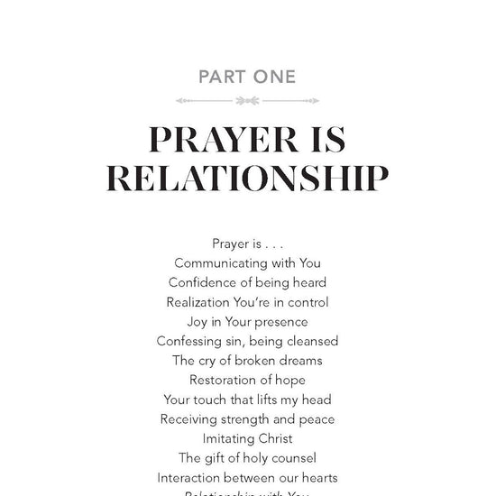 Text on a white background defining prayer as a relationship with God from Closer to God: 10-week study on prayer book
