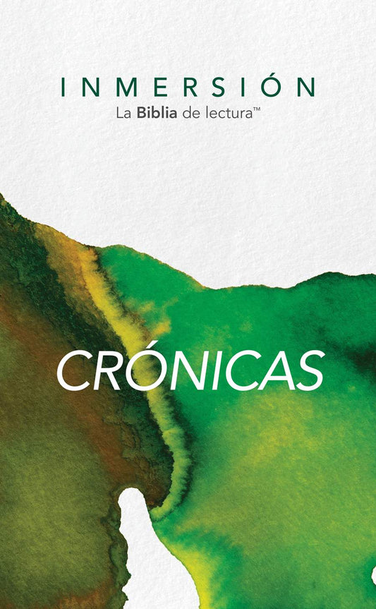 Portada del libro INMERSIÓN La Biblia de lectura CRÓNICAS con fondo abstracto en tonos verdes y marrones.