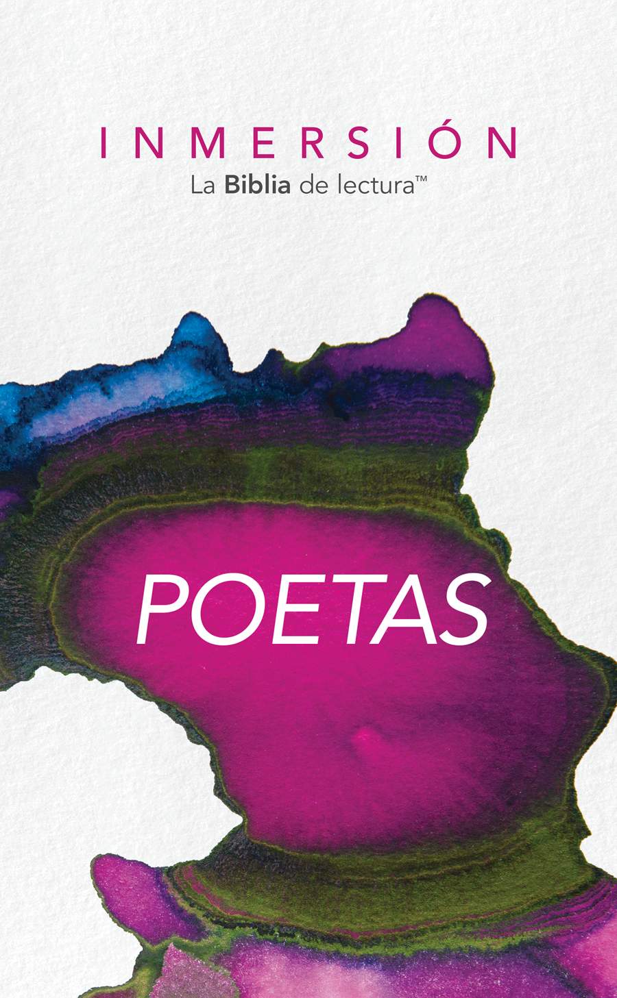 Portada del libro “Inmersión: Poetas – La Biblia de lectura” con diseño en tonos morados, azules y verdes sobre fondo blanco.