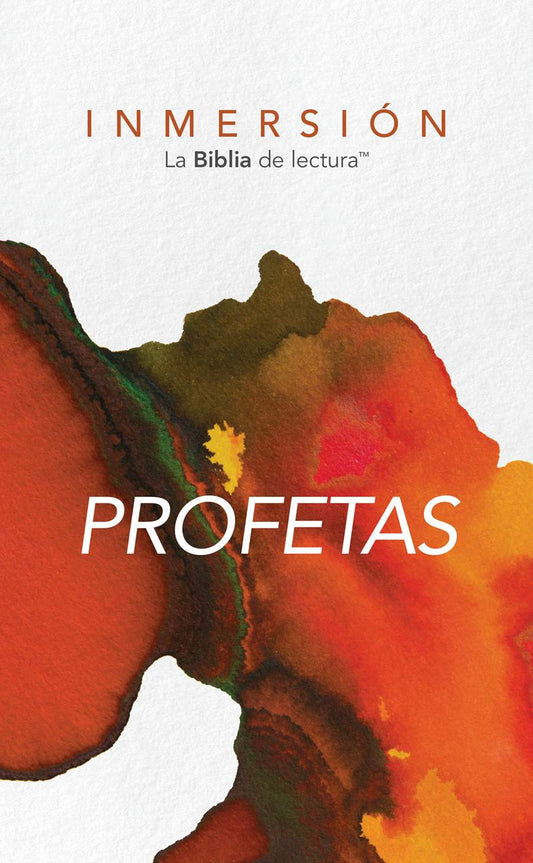 Portada del libro “Inmersión: Profetas – La Biblia de lectura” con diseño artístico en tonos naranjas sobre fondo blanco.
