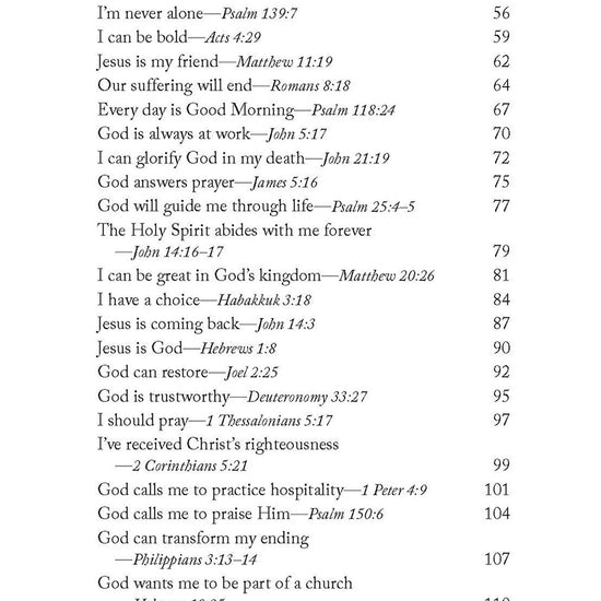 Table of contents page featuring such chapters as My Labour isn't in Vain and I'm Never Alone in the book 'Lord, I Believe' by Lori Hatcher