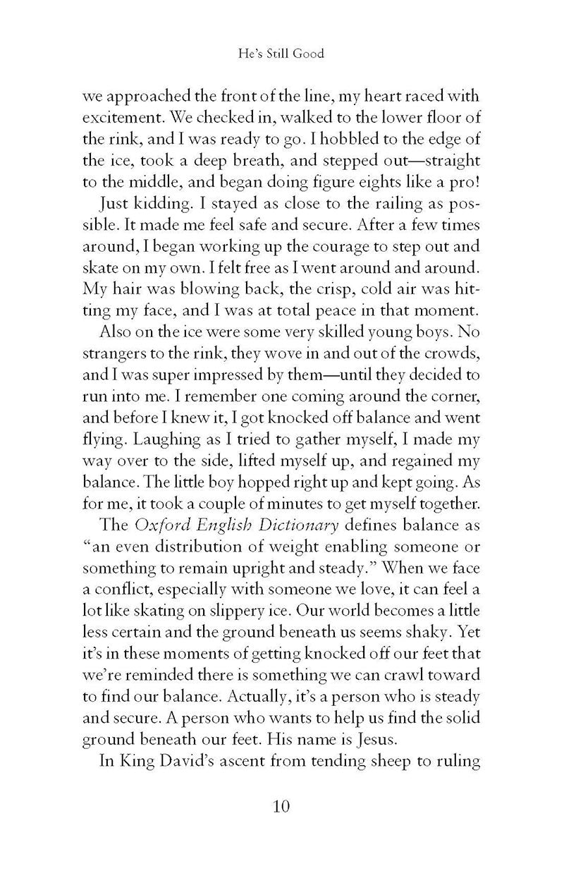 Text page from the book He's Still Good by Katie Dietz in the God Hears Her Collection of Our Daily Bread Publishing on a white background.