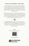 Bookstore temporary back cover of  'Count Your Blessings: 365-Day Devotional" book from Our Daily Bread Ministries, featuring a text summary and logo