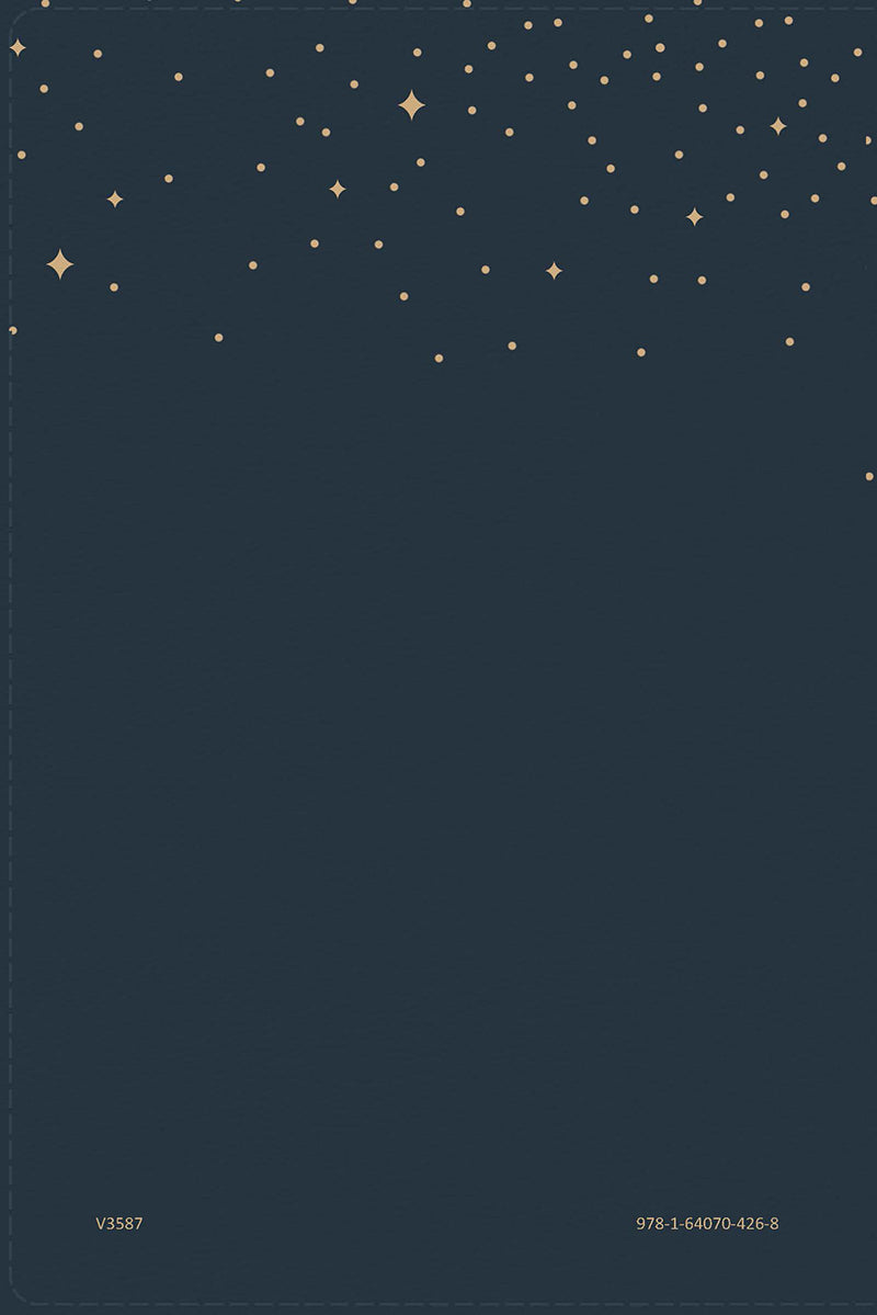 Dark blue back cover with gold star pattern in 'Count Your Blessings: 365-Day Devotional" book from Our Daily Bread Ministries
