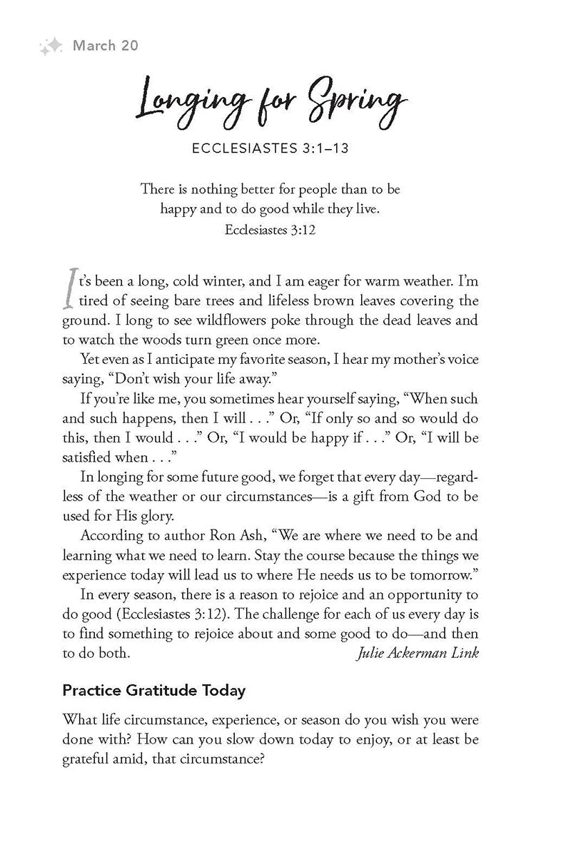 Devotional from Mach 20 entitled Longing for Spring in  'Count Your Blessings: 365-Day Devotional" book from Our Daily Bread Ministries