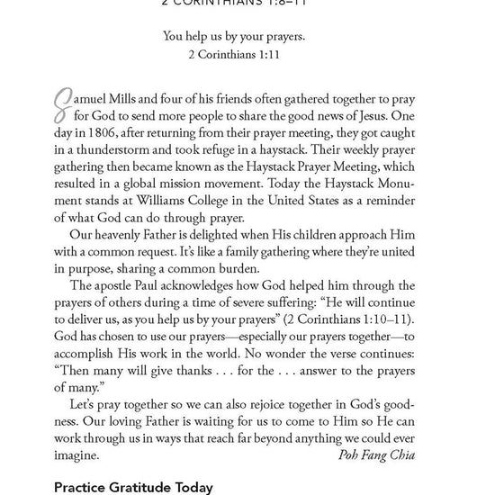 Devotional from November 3 entitled Haystack Prayers in 'Count Your Blessings: 365-Day Devotional" book from Our Daily Bread Ministries