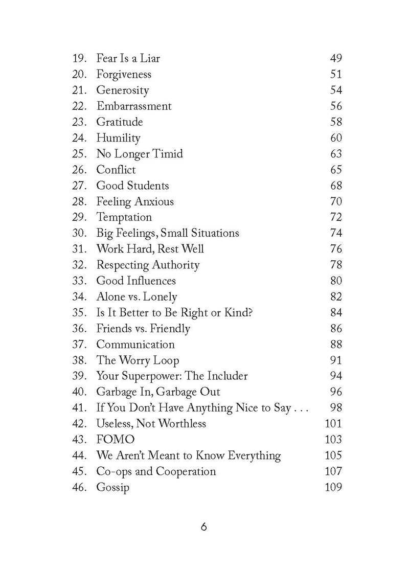 Table of contents for 'You Got This!' book by Crystal Stine for middle schoolers, featuring such chapters as Fear is a Liar and Forgiveness