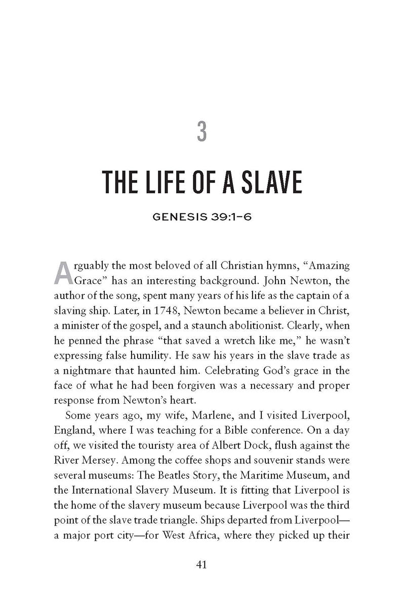 Chapter heading entitled Life of a Slave with Bible reference from Genesis in ' Joseph': Cultivating a Life of Dependence on God Bible study by Bill Crowder, with text on a white background