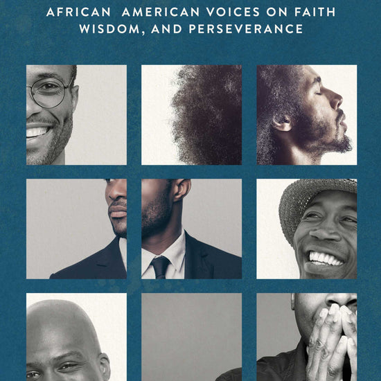Book cover of 'Man to Man' with images of men and text about African American voices on faith, wisdom, and perseverance on a blue background