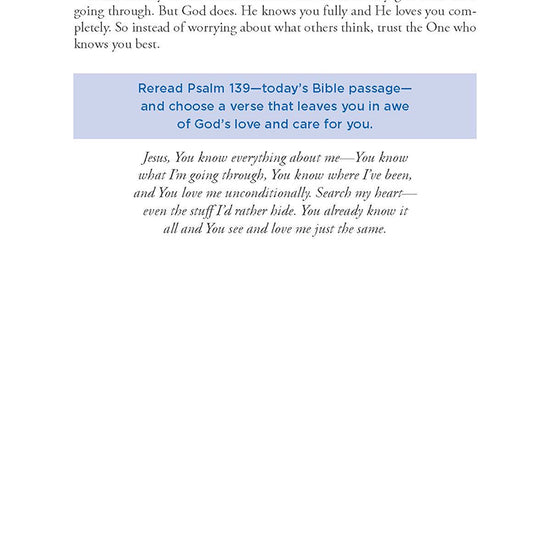 Text page from 'Moments with God for Teens' by Our Daily Bread Ministries on a white background featuring Psalm 139