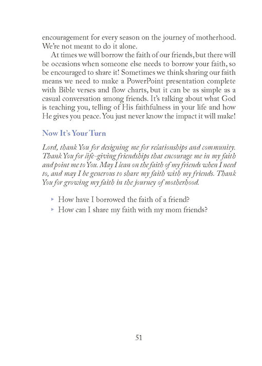 Text on a white background with a prayer and action prompts at the bottom in Two-Minute Timeouts for New Moms book by Andrea Fortenberry