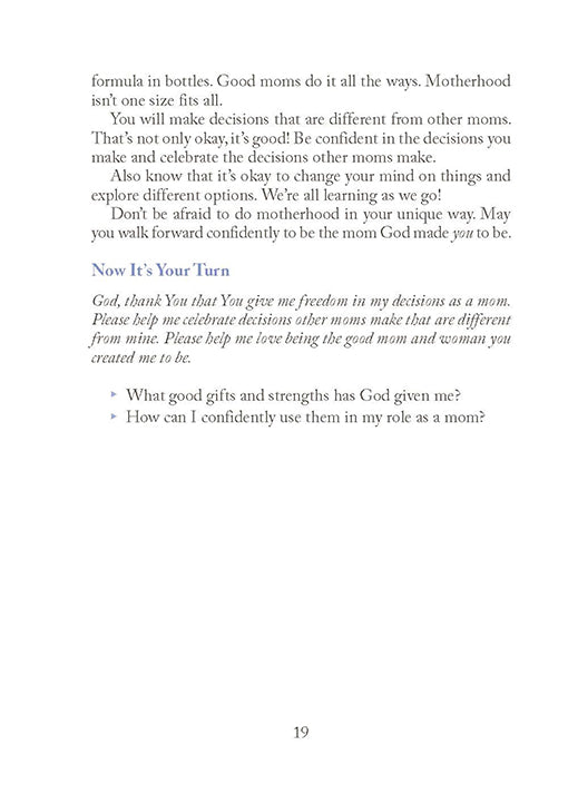Text on a white background with a prayer and action prompts at the bottom in Two-Minute Timeouts for New Moms book by Andrea Fortenberry