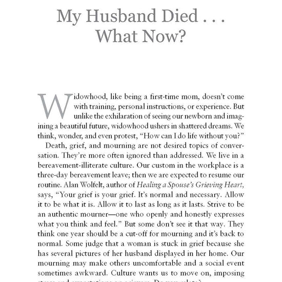 Text page from the book 'mourning glories' by Marilyn Nutter entitled 'My Husband Died... What Now?' with a white background.