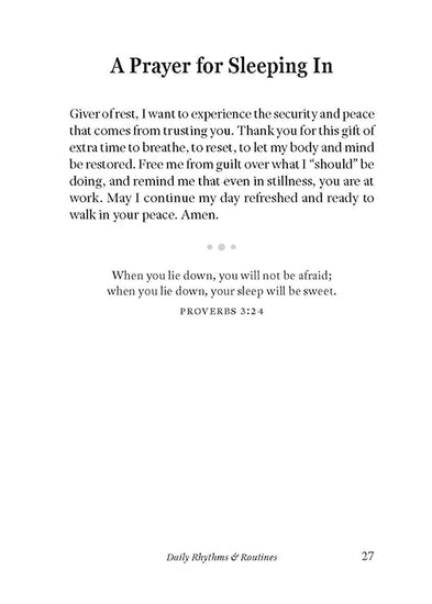 Interior page of Prayers for Ordinary Life book by Reclaim Today that features a prayer for sleeping in