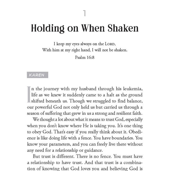 Chapter entitled Holding On When Shaken in 'Praying into a More Resilient Faith' by Susan Sorensen published by Our Daily Bread Publishing