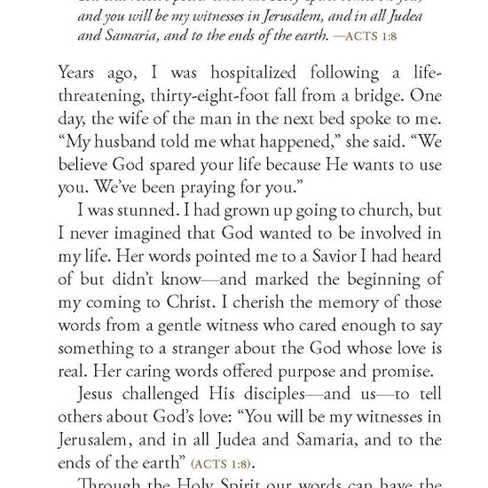 Text from February 18 devotional entitled Gentle Witness with a decorative mountain image in the corner from the 'Stand Strong: 365 Devotions For Men By Men' book by Our Daily Bread