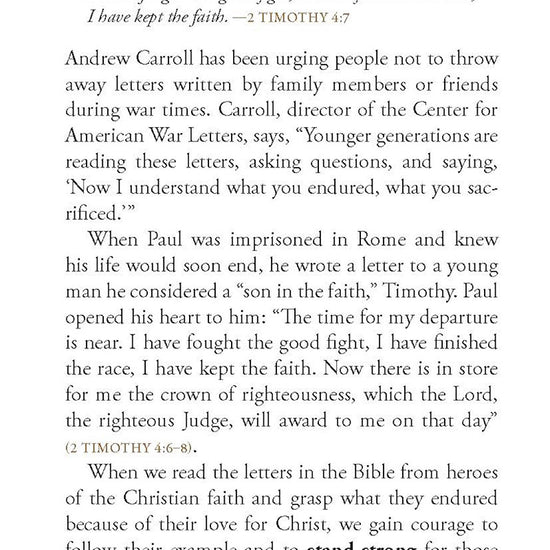 Text from January 1 devotional entitled Stand Strong with a decorative mountain image in the corner from the 'Stand Strong: 365 Devotions For Men By Men' book by Our Daily Bread