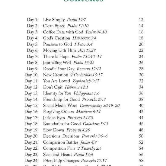 Table of contents from 'Truly You: 90 Devotions on Faith, Feelings, and Friends for Teen Girls' book by Sarah Humphrey, featuring such devotionals as Precious to God and Don't Quit