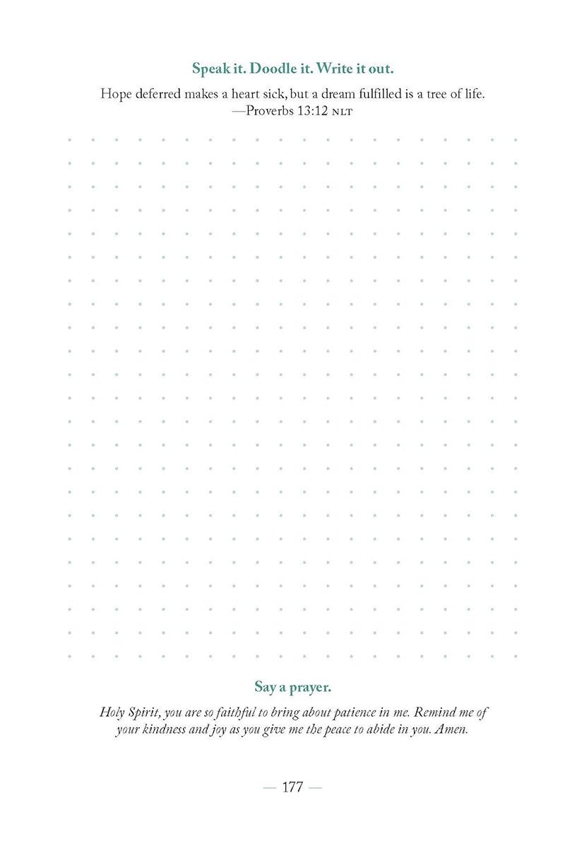 A writing prompt page with an empty dotted grid area entitled Speak it, Doodle it, Write it Out in the 'Truly You: 90 Devotions on Faith, Feelings, and Friends for Teen Girls' book by Sarah Humphrey