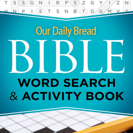 Front cover of Bible Word Search and Activity Book. Shows crossword and word find.