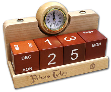 Perhaps Today Wooden Perpetual Desk Calendar/Clock